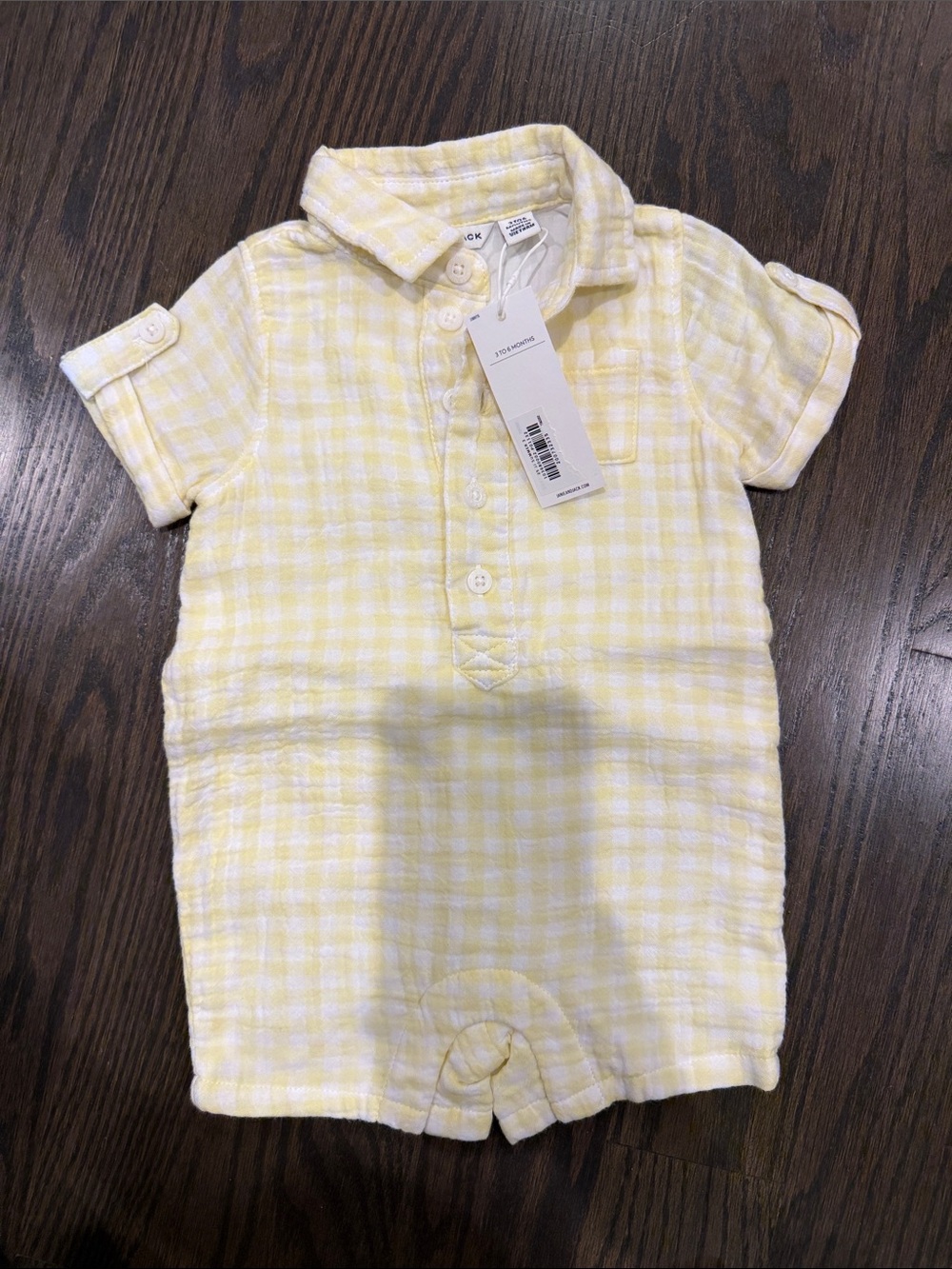 Janie and Jack Yellow Gingham Button-Front Baby Romper